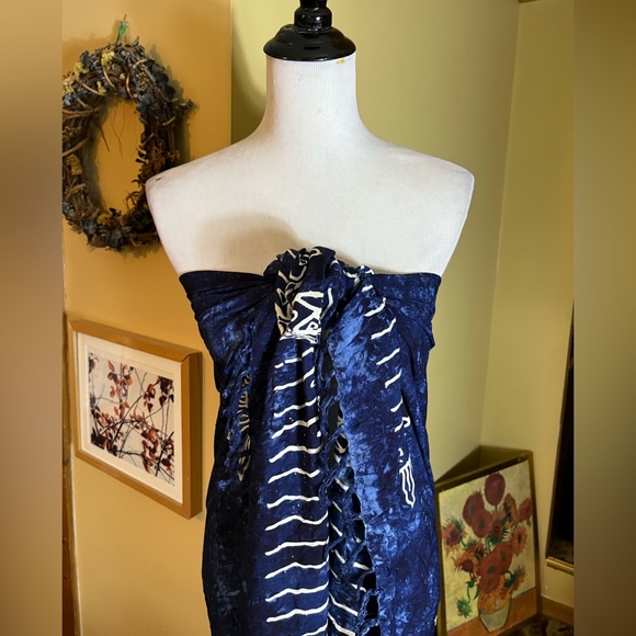 Vtg SUNGOD Size XL OSFA Sun Print Tie-Dye Blue Background Scarf Wrap Sarong NEW - Picture 9 of 15